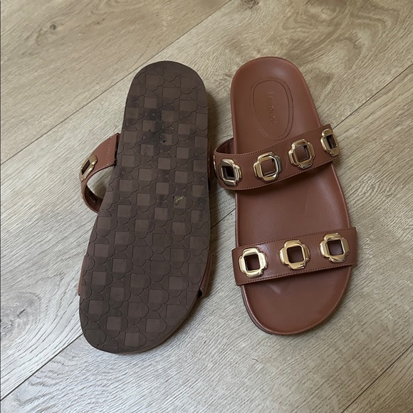 Brown Slide Sandals with Gold Accents - Picture 2 of 3